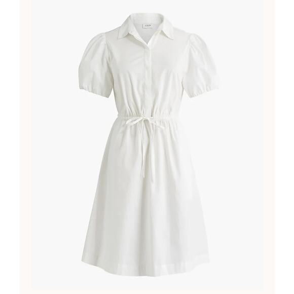 NWT J.Crew Collared Short Sleeve Tie Waist Mini Dress In White Size 4P - Picture 1 of 6